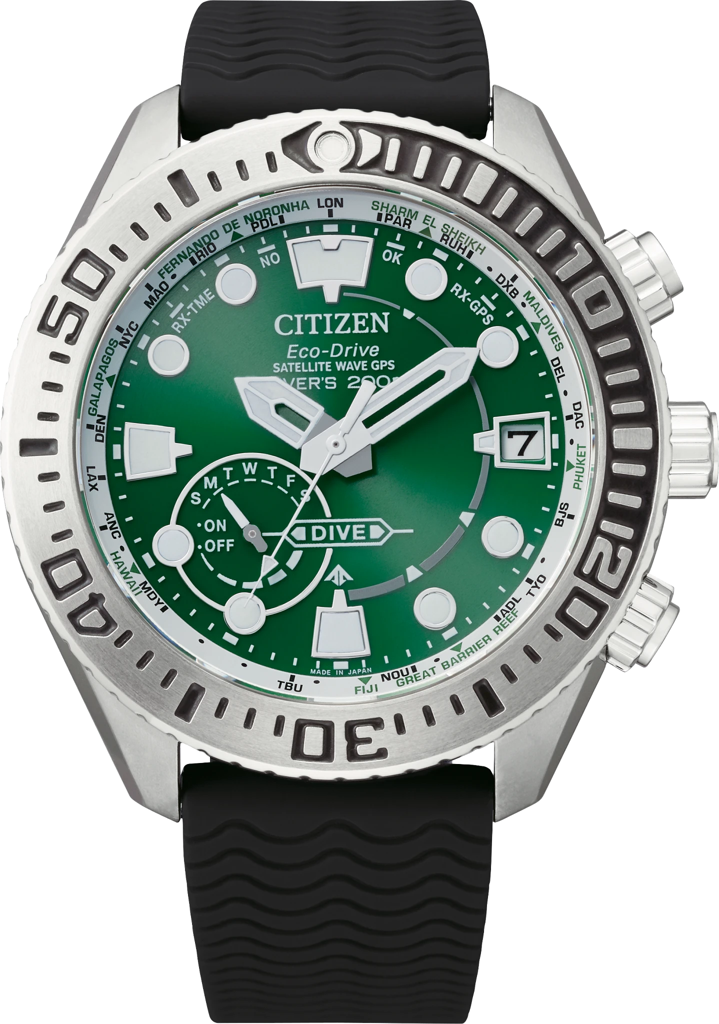 Satellite Wave GPS Diver 200M Green Dial Polyurethane Strap CC5001